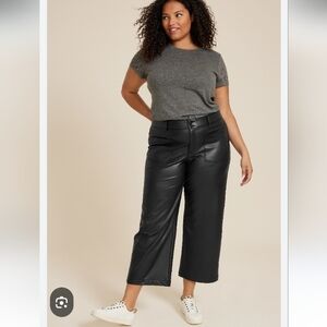 Edgely Faux Leather Women's Black Wide Leg Ankle Pants